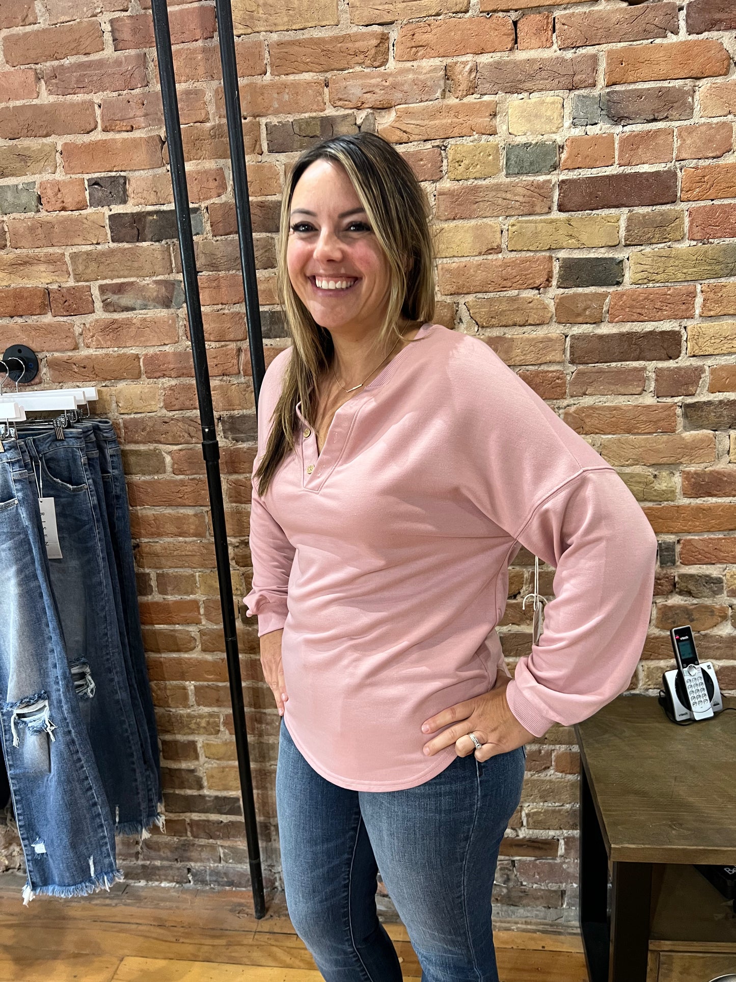 Button V Neck Top