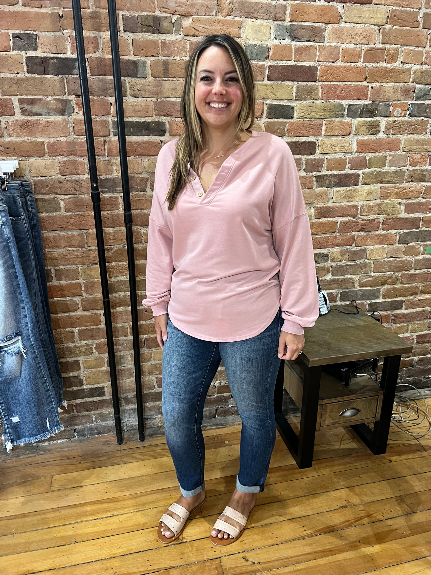 Button V Neck Top