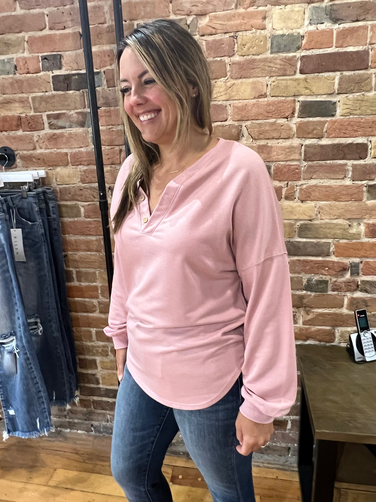 Button V Neck Top