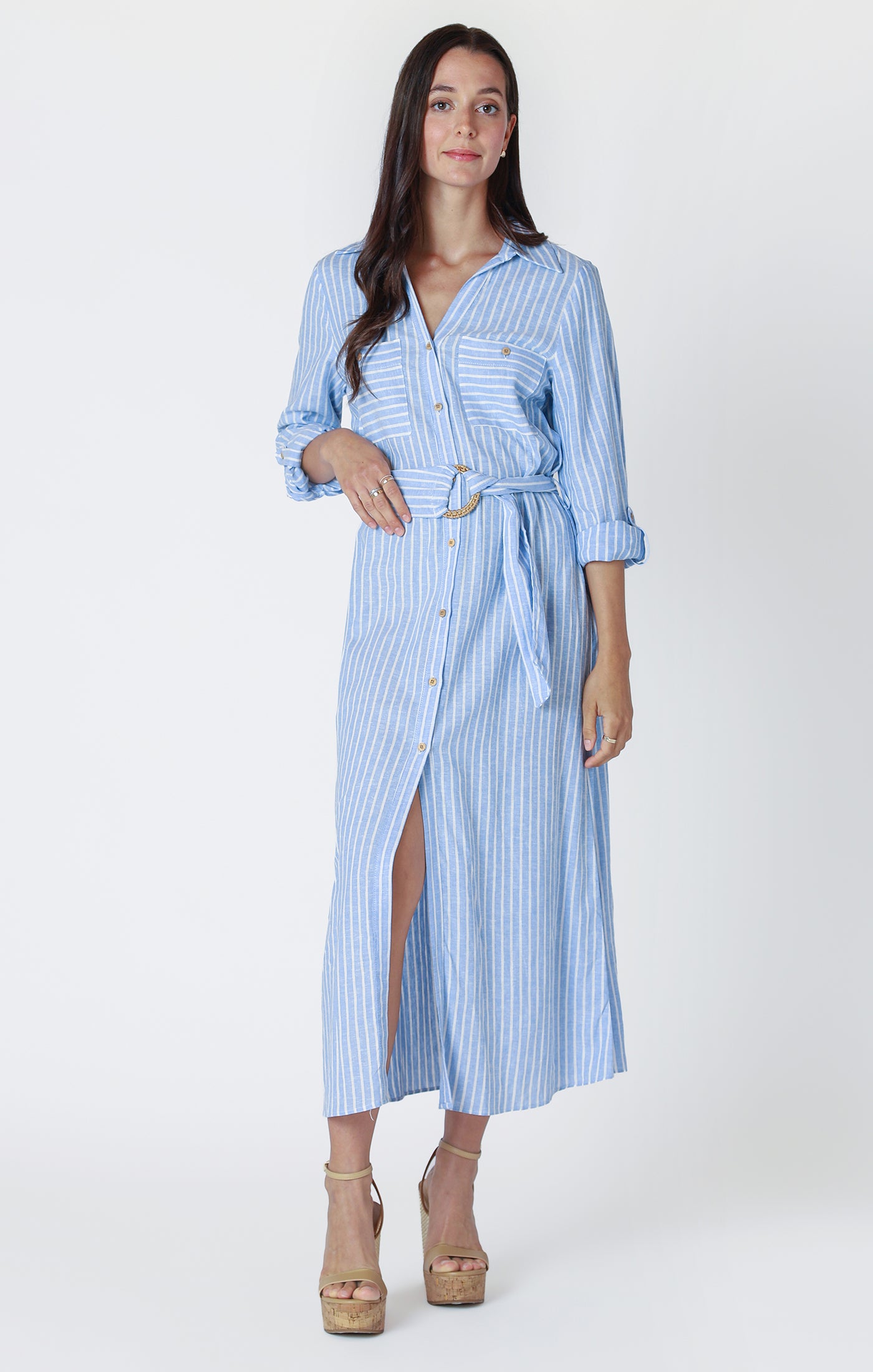BELTED MAXI SHIRTDRESS