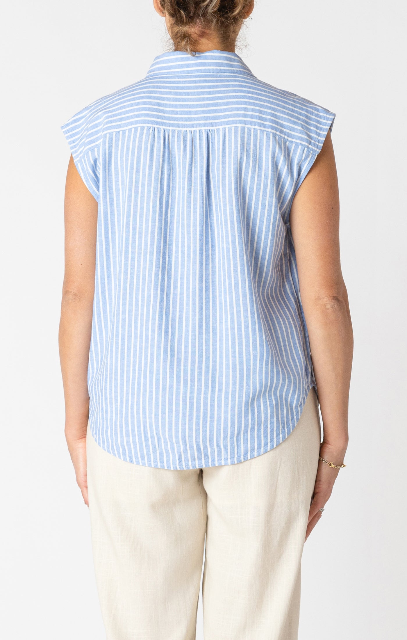 Capped Sleeve Collared Stripe Tank
