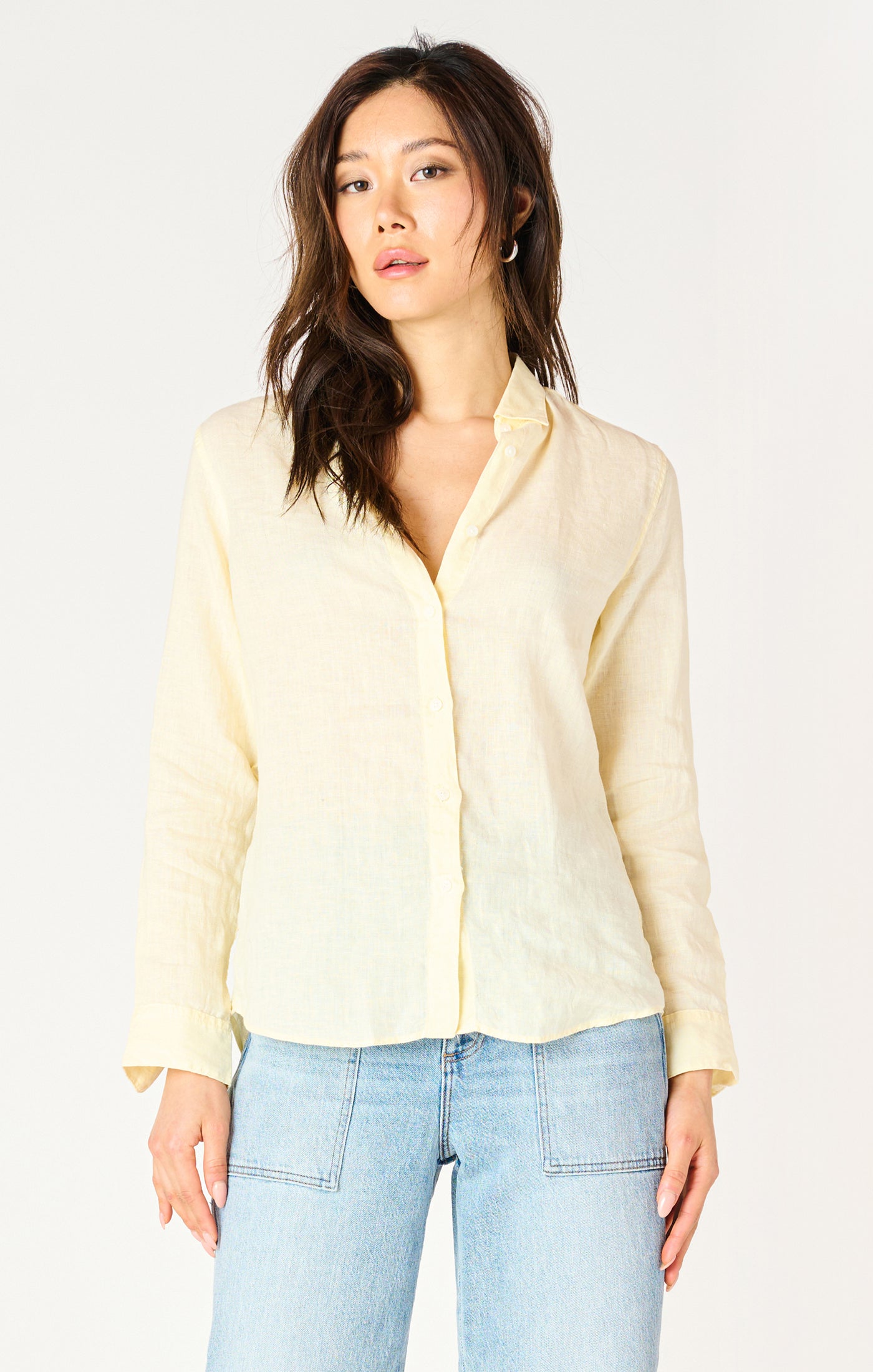 LS BUTTON FRONT BLOUSE - lemon