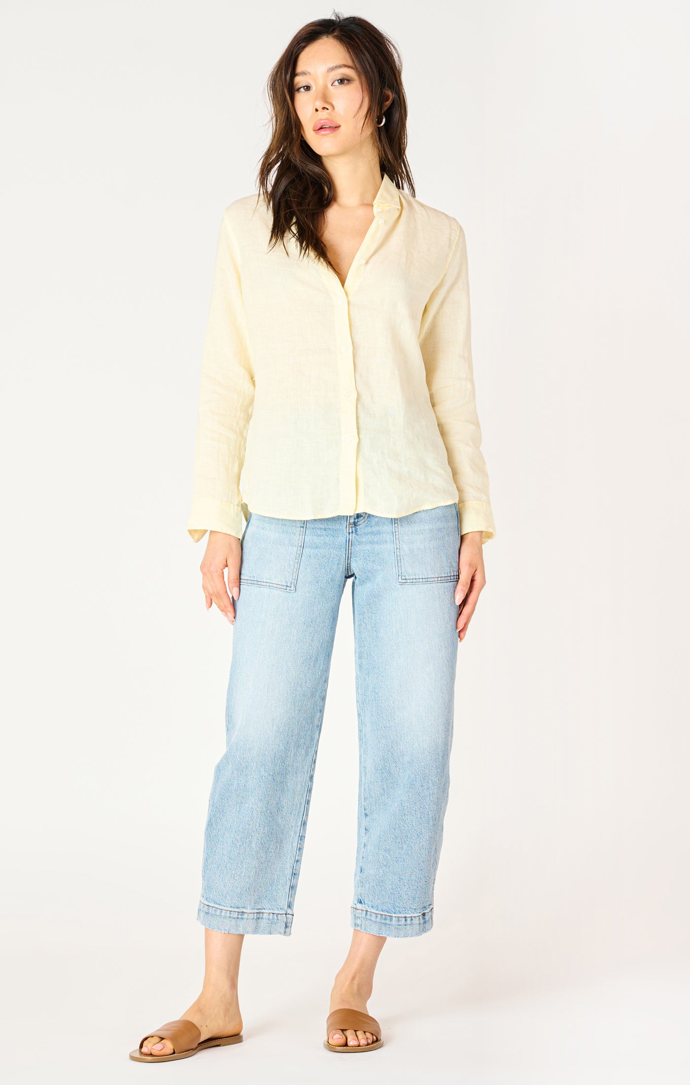 LS BUTTON FRONT BLOUSE - lemon