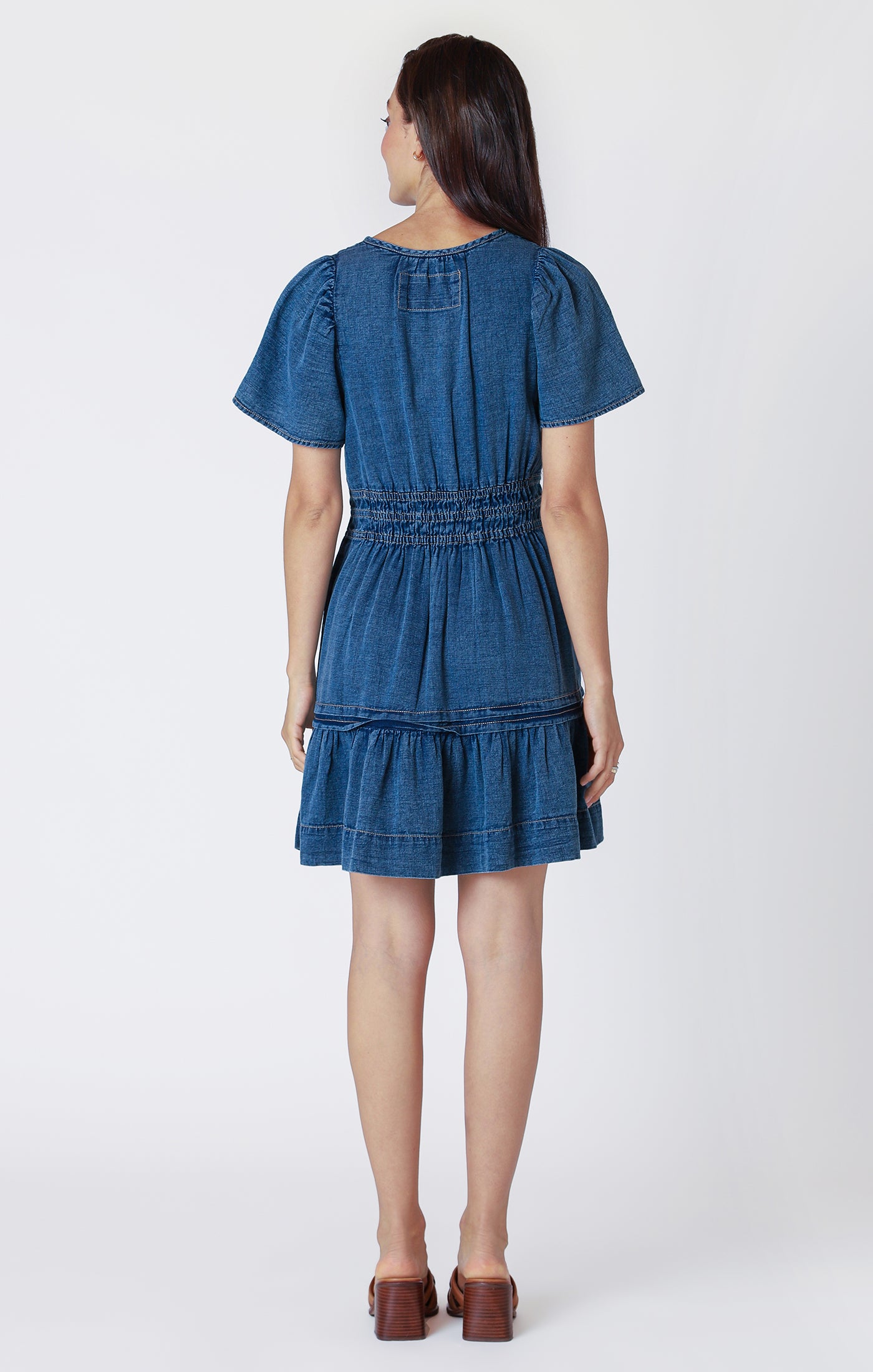TIERED DENIM MINI DRESS