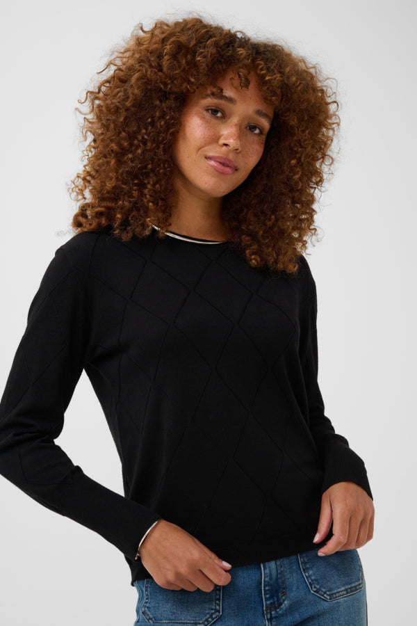 Lizza Argyle Pullover - Black