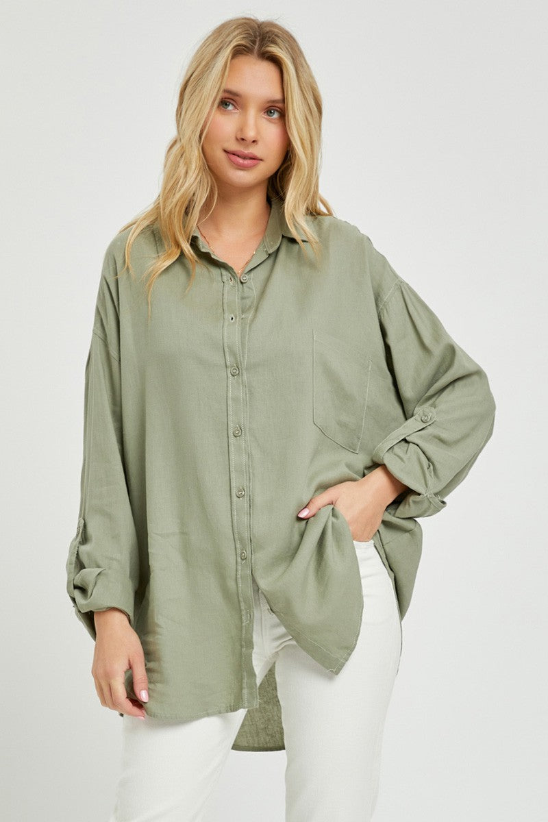 Oversized Linen Shirt - Sage
