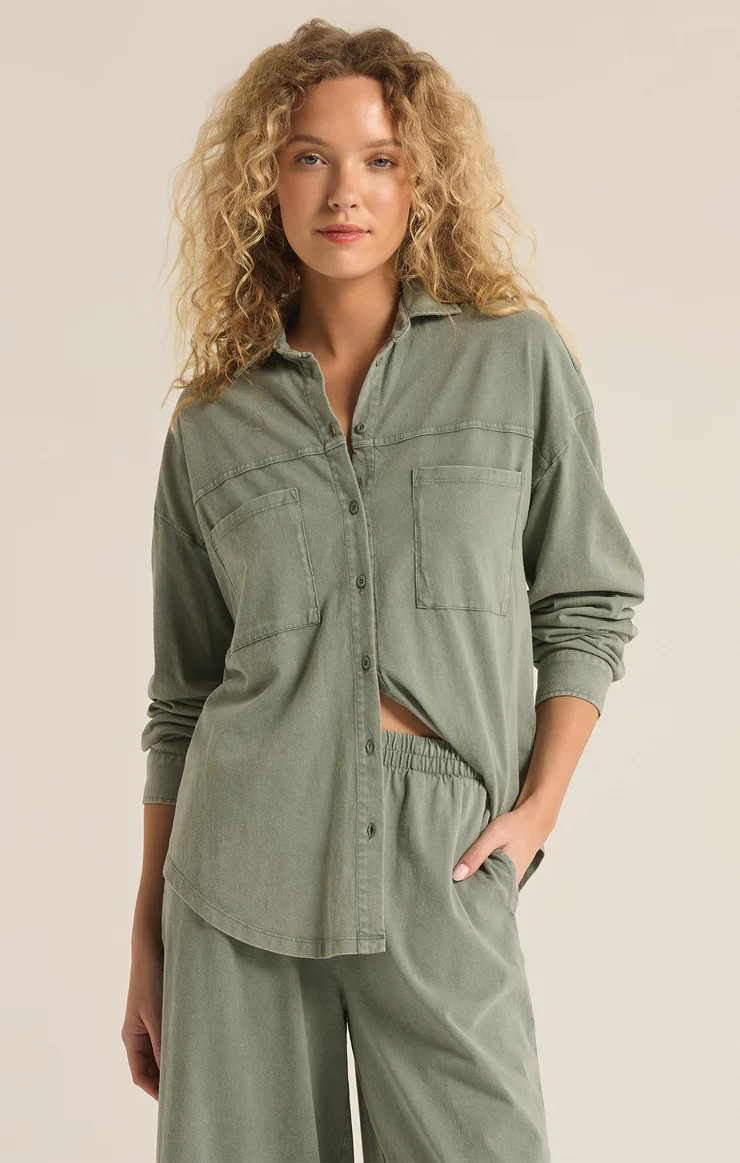 Niccola Button up top - Palm green