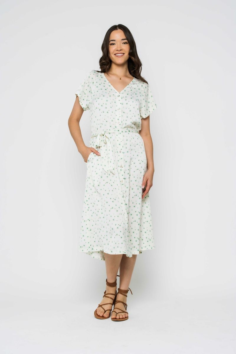Melanie-Button Front Midi Dress - Summer Floral