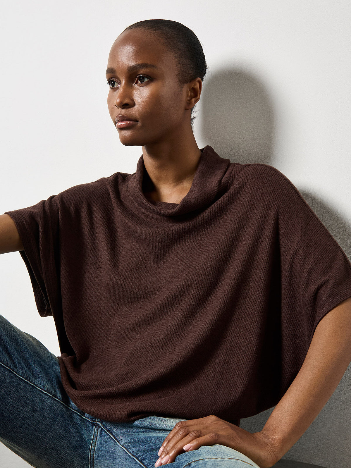 Roll Neck Soft Rib Cape Shirt