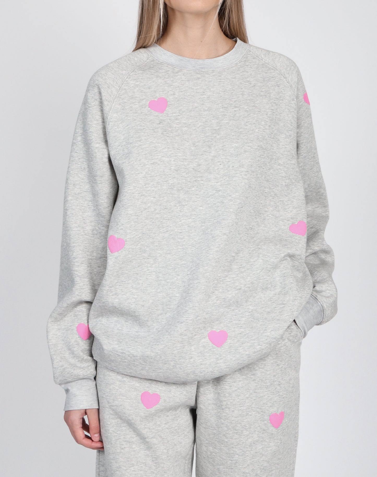 All Over Puff Heart Big Sister Crew-Grey