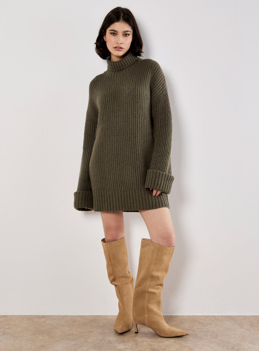 Mock Neck Long Sweater Dress