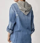 RISEN Hooded Zip Up Denim Shirt
