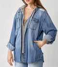 RISEN Hooded Zip Up Denim Shirt