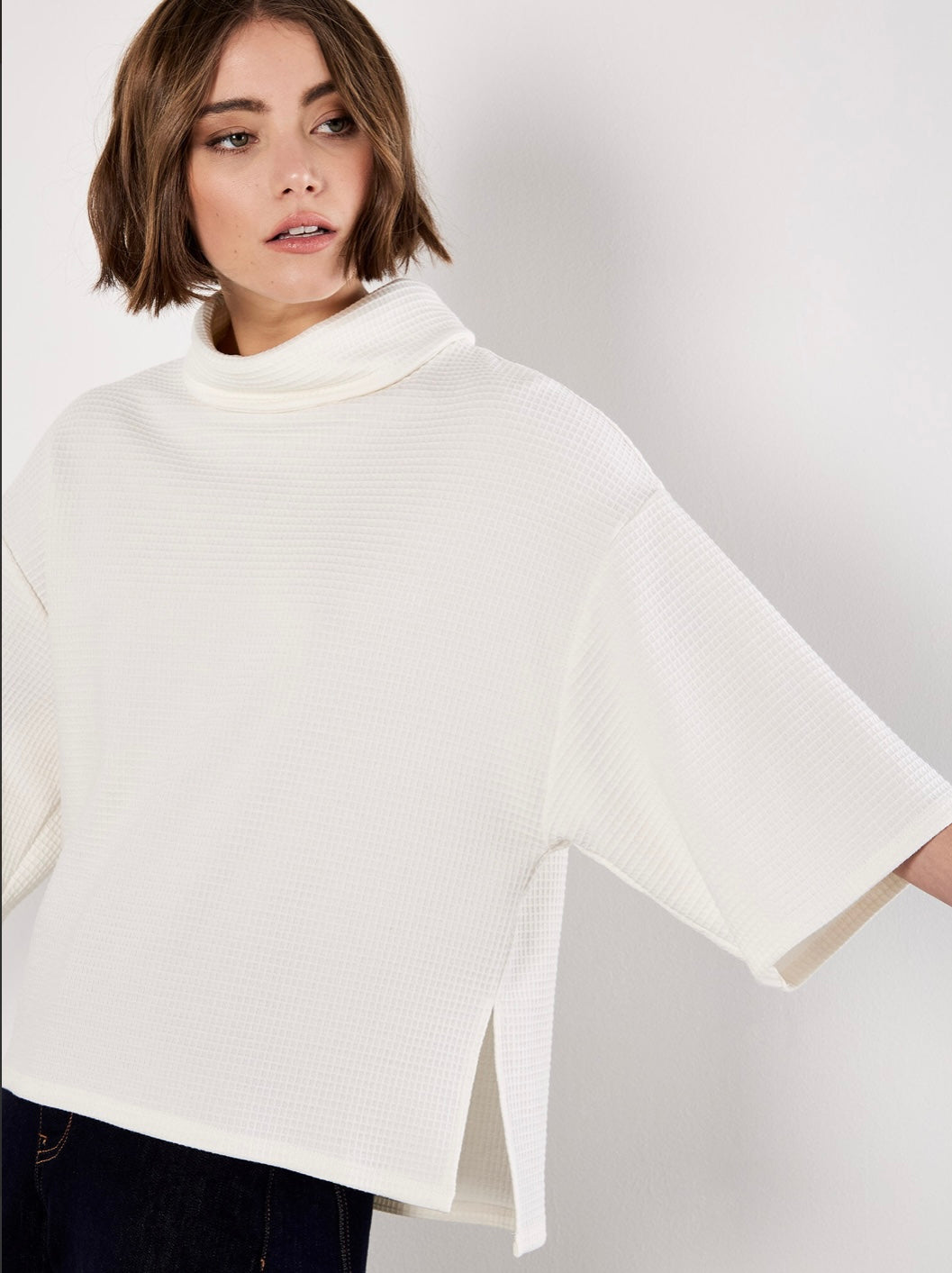 Cotton Waffle Cowl Neck Tee