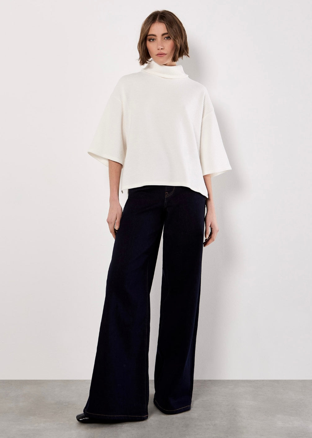 Cotton Waffle Cowl Neck Tee