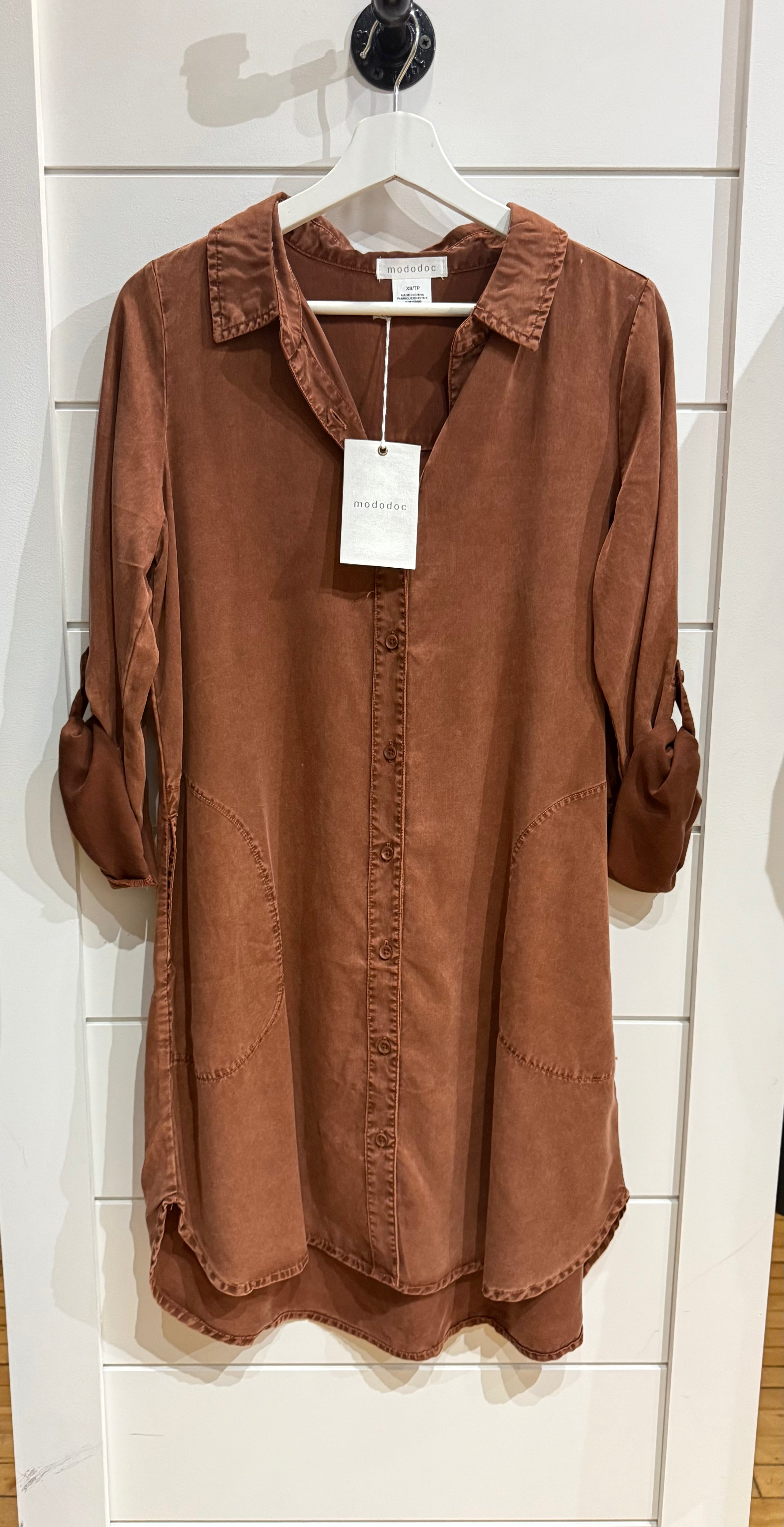 Roll UP sleeve T Shirt Short Dress - Maple Syrup