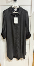 Roll UP sleeve T Shirt Short Dress - Black
