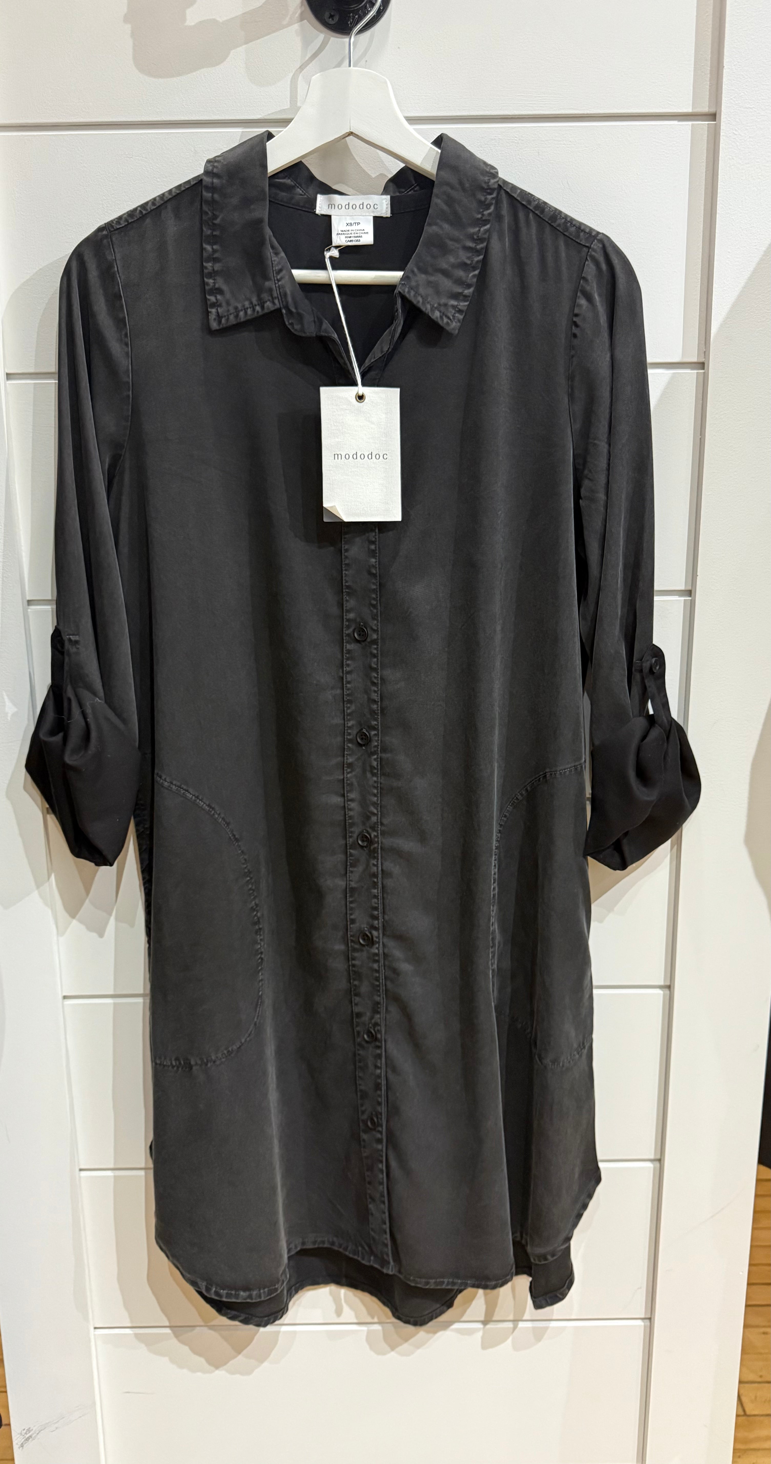 Roll UP sleeve T Shirt Short Dress - Black