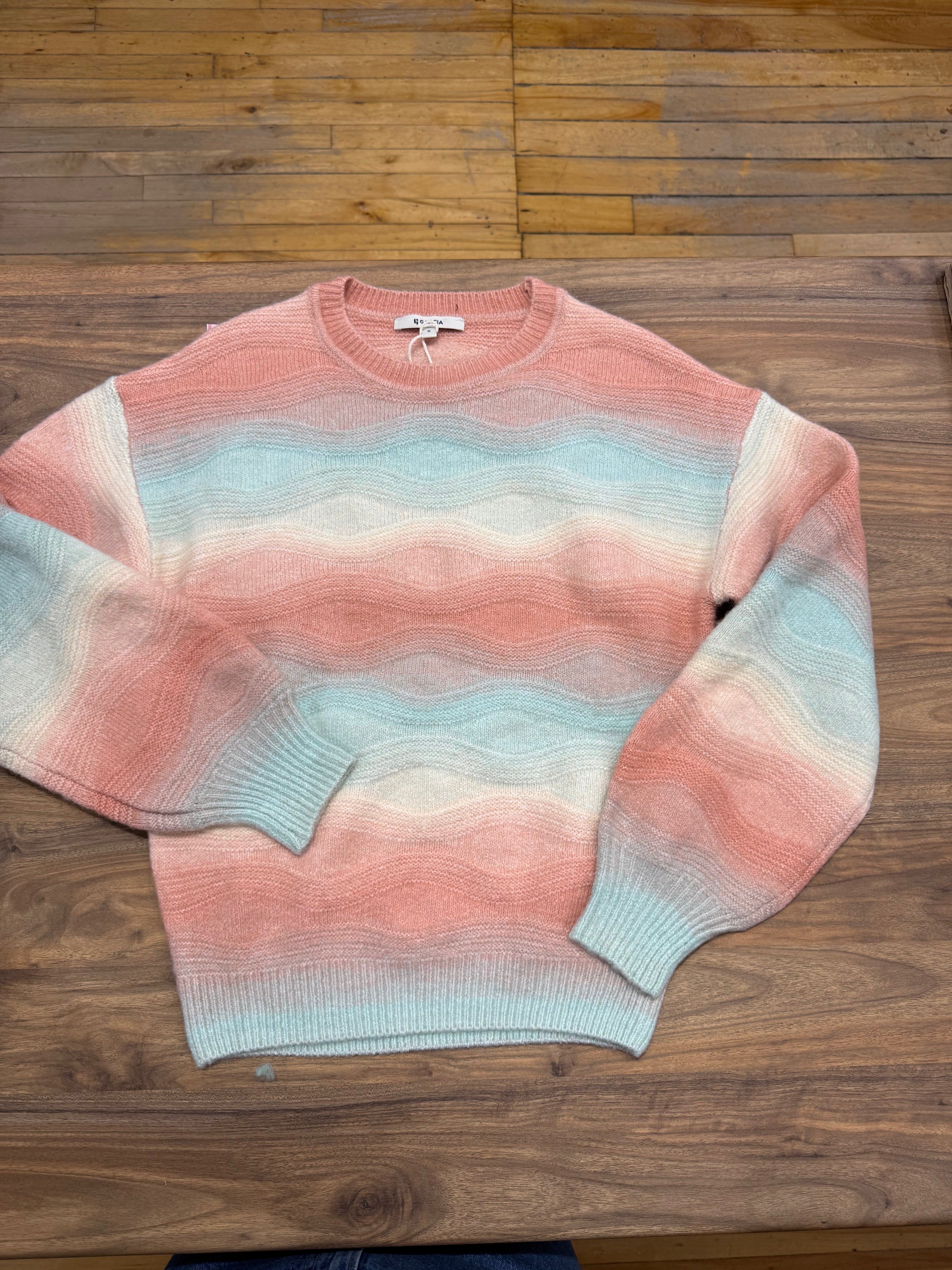 Cool Mint Wave Knit Sweater