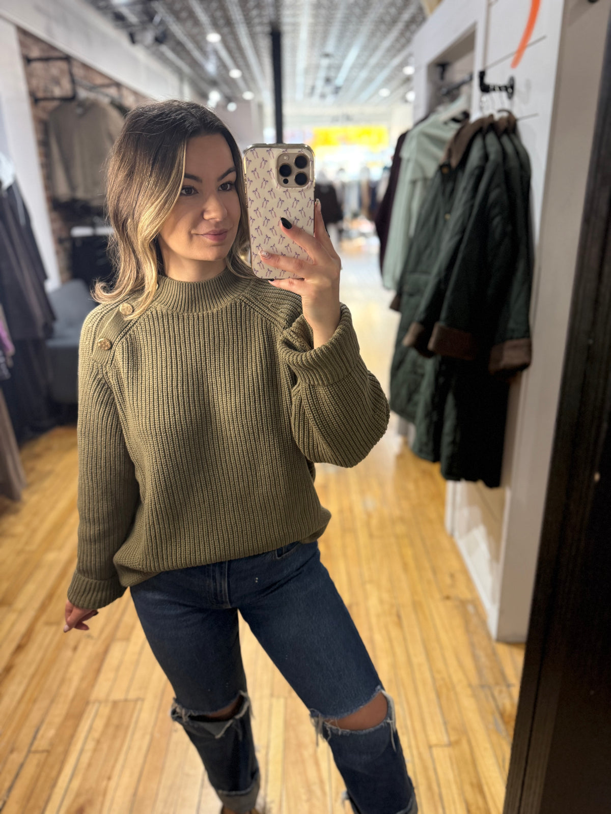 Button Shoulder Knit Sweater