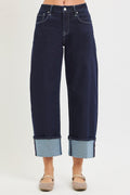 Slouchy Crop Barrel Cuffed Hem Jeans