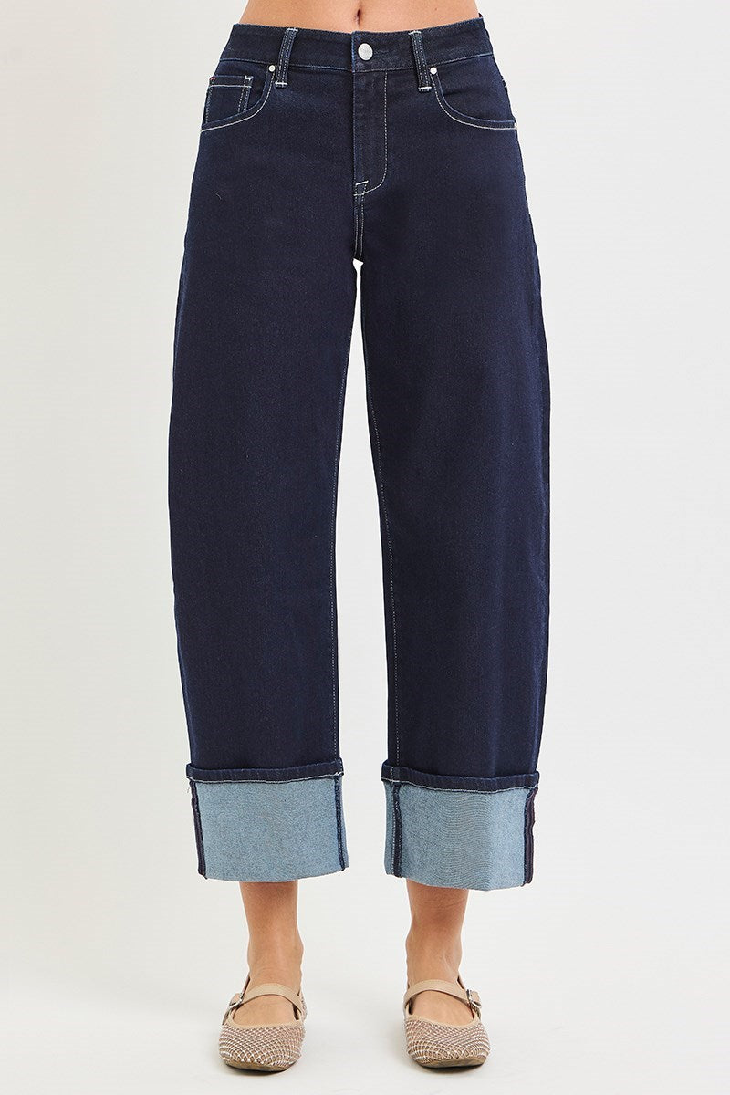 Slouchy Crop Barrel Cuffed Hem Jeans