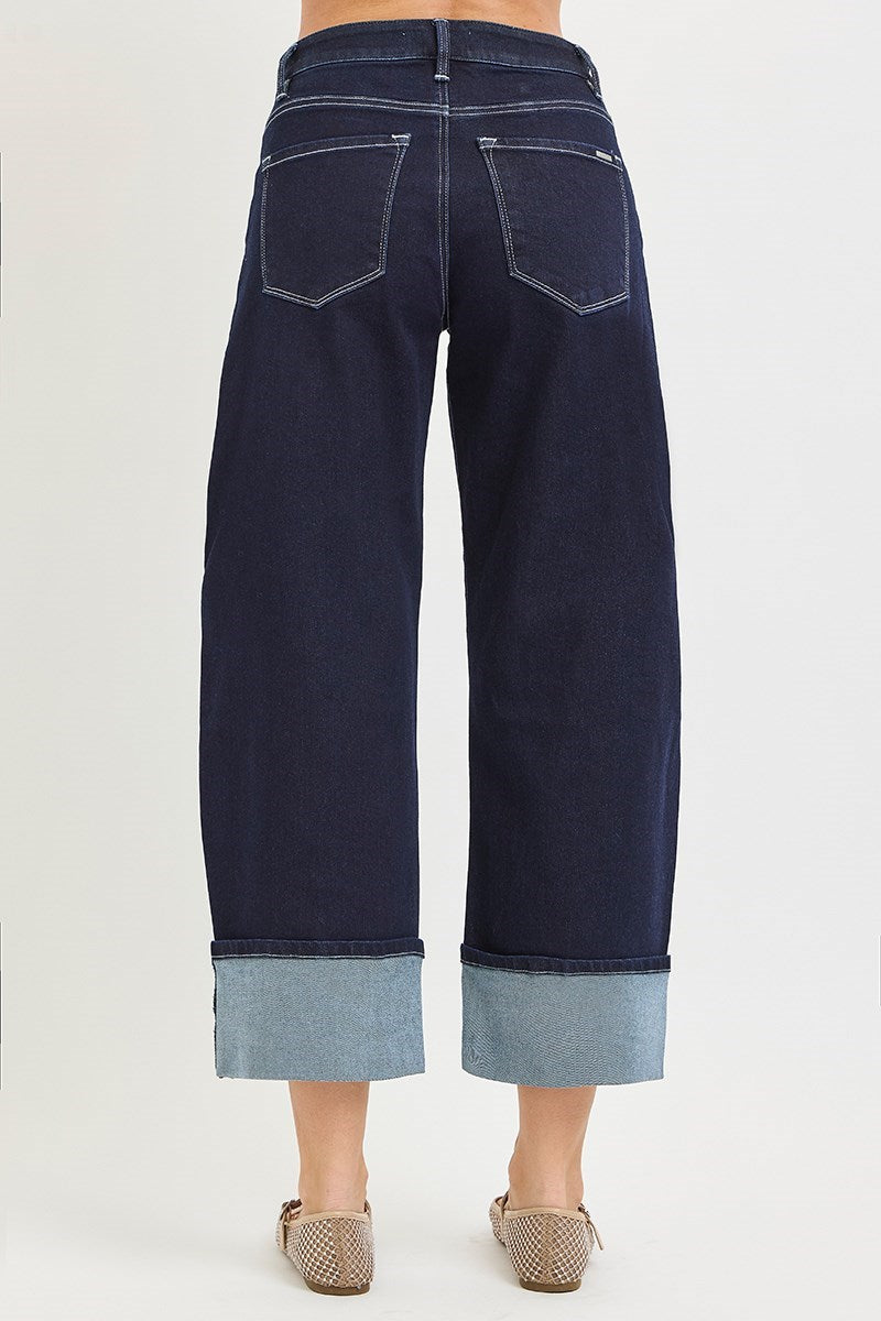 Slouchy Crop Barrel Cuffed Hem Jeans