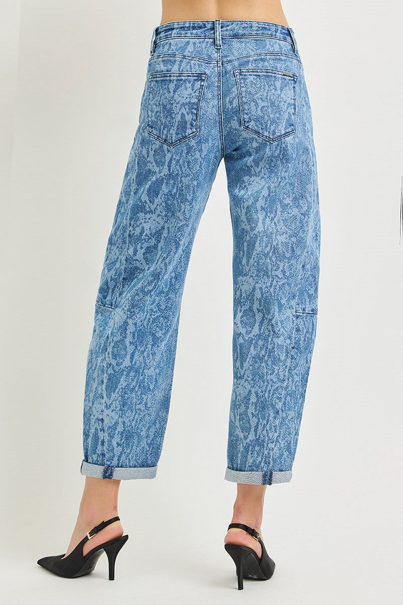 Risen Slouchy Crop Barrel Snake Print Jean