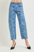 Risen Slouchy Crop Barrel Snake Print Jean