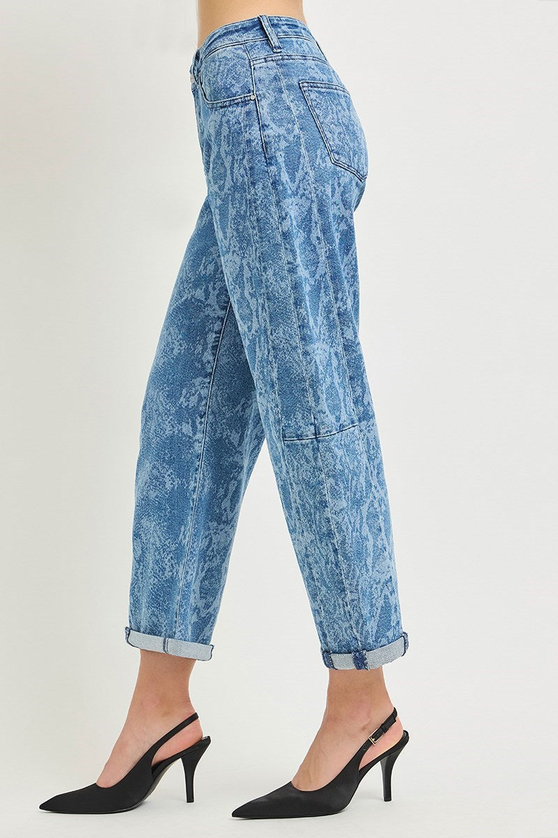 Risen Slouchy Crop Barrel Snake Print Jean