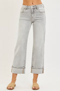 Crop Straight Cuffed Jean - Grey