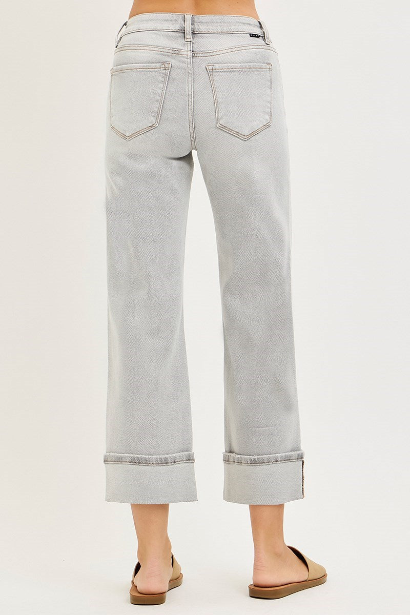 Crop Straight Cuffed Jean - Grey