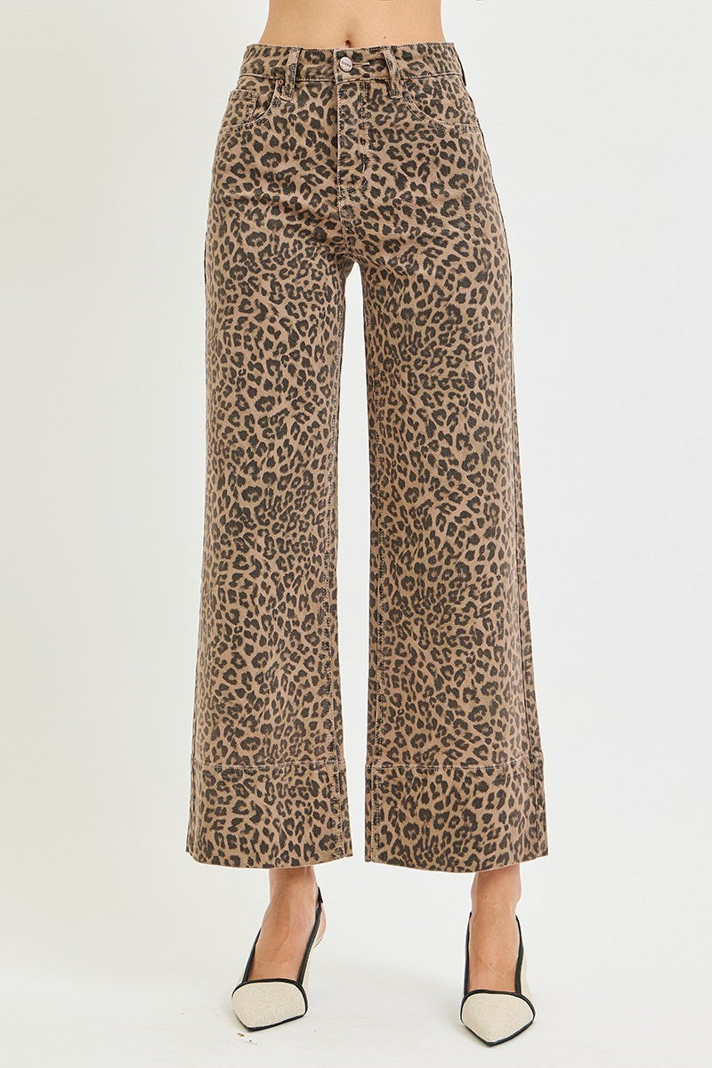 Risen High-Rise Leopard Ankle Wide Jean