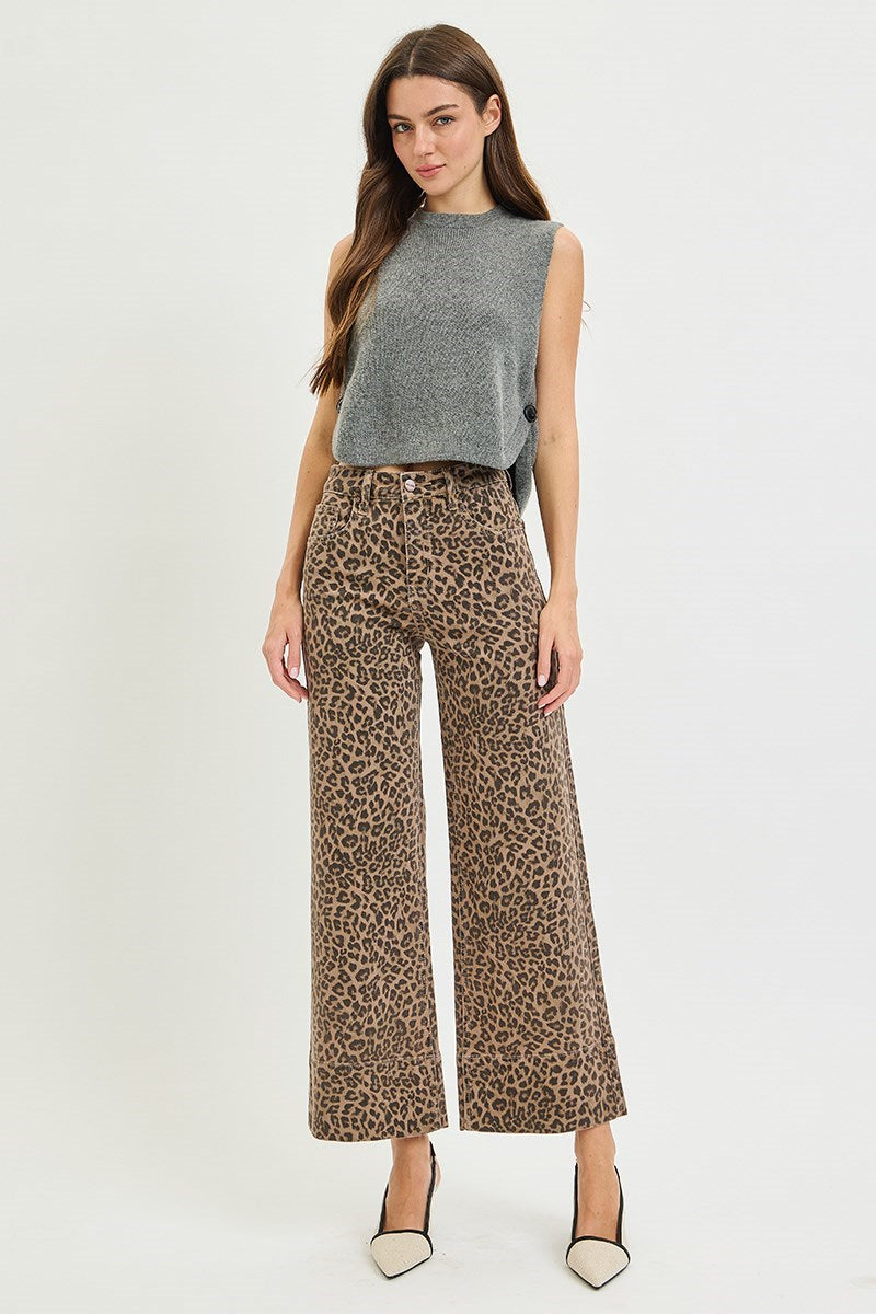 Risen High-Rise Leopard Ankle Wide Jean