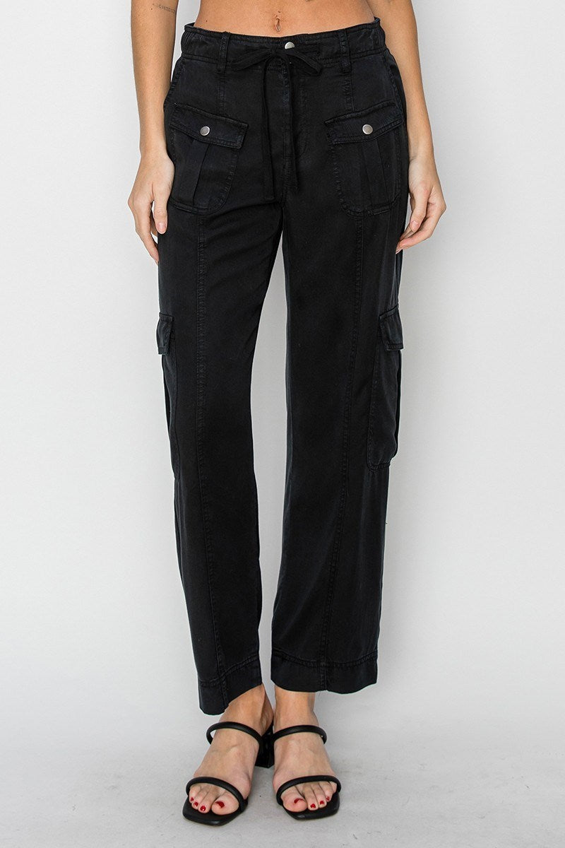 High Rise Tencel Cargo Pant - Black