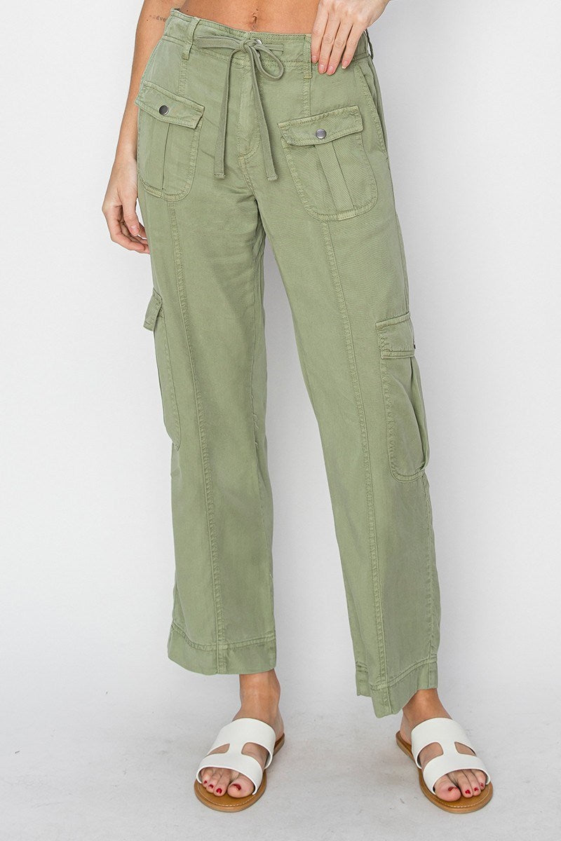 High Rise Tencel Cargo Pant - Sage