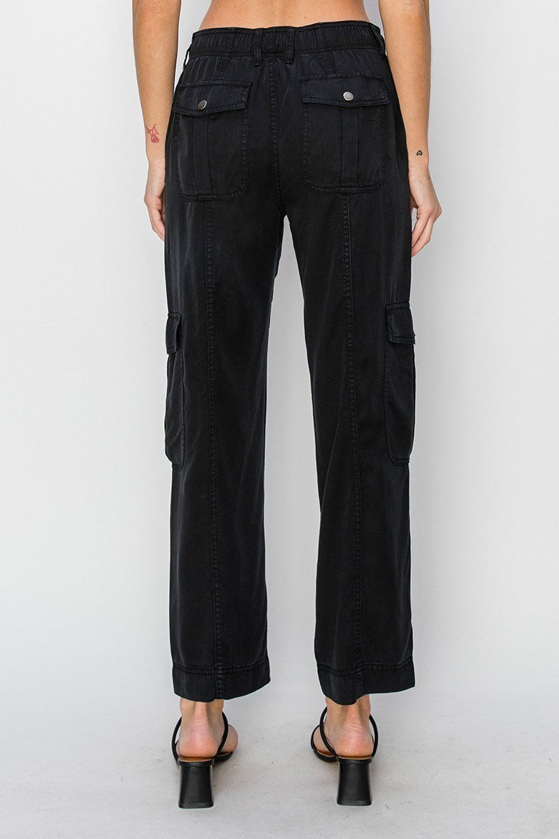 High Rise Tencel Cargo Pant - Black