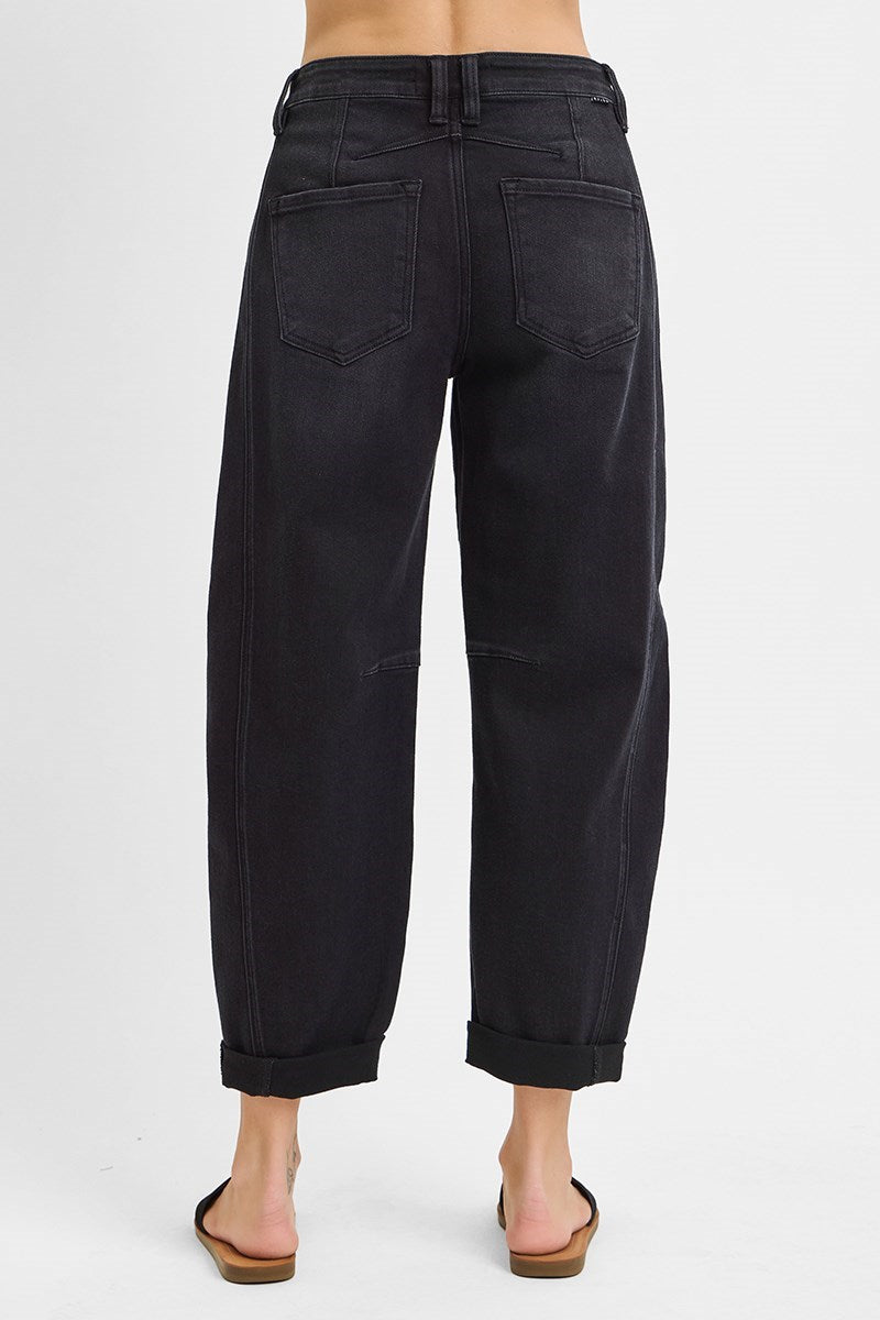 Risen HighRise Cuff Black Barrel Jeans