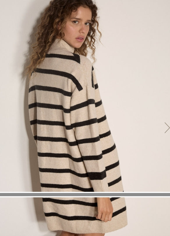 Stripe Mock Neck Sweater Dress