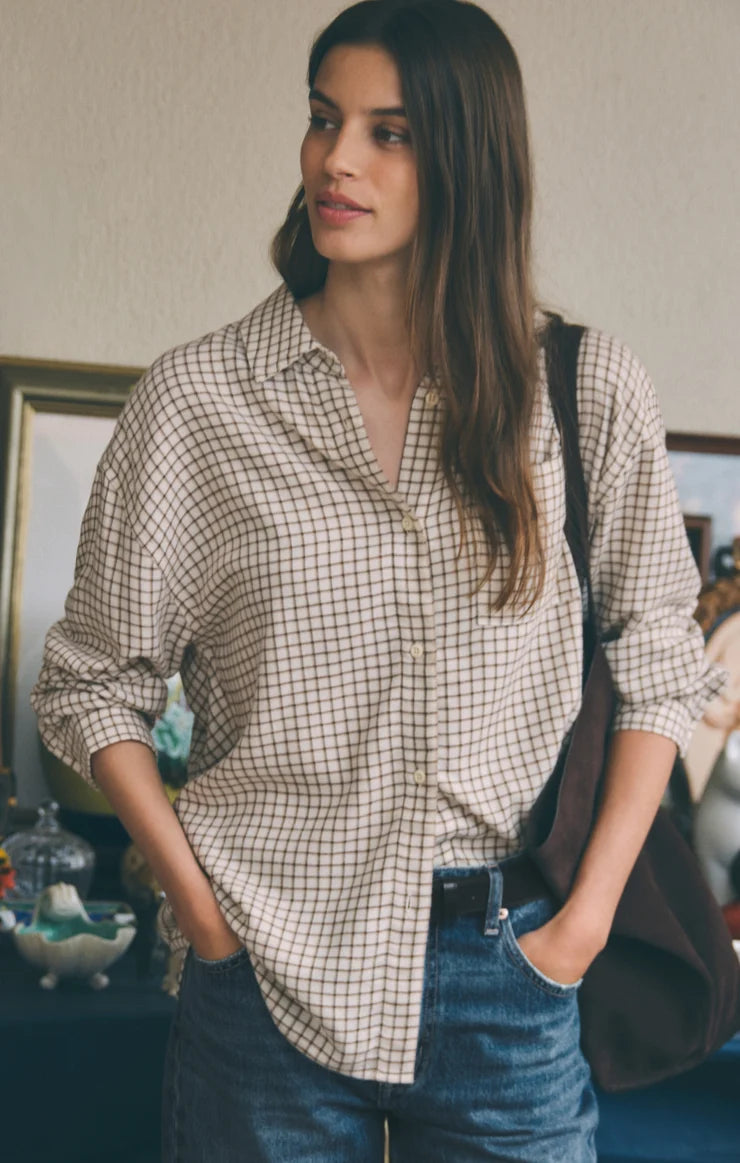 River Plaid Button Up - Frosted Pearl