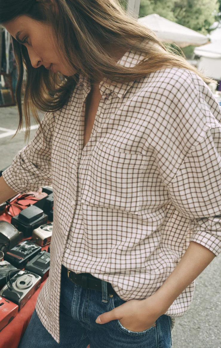 River Plaid Button Up - Frosted Pearl