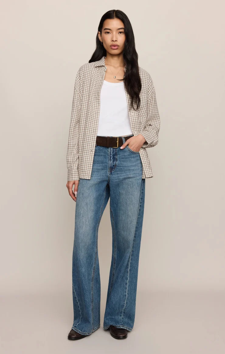 River Plaid Button Up - Frosted Pearl