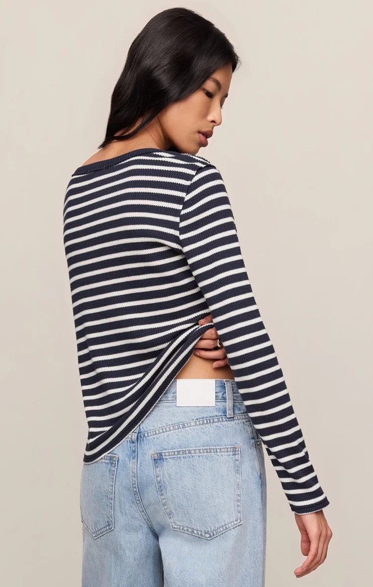 Arlet Mini Thermal Long Sleeve Striped - Saddle Suede & Eclipse