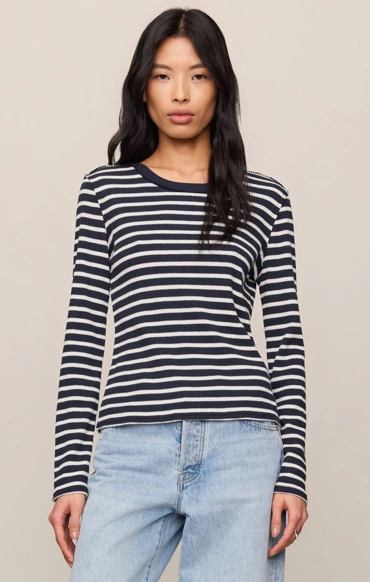 Arlet Mini Thermal Long Sleeve Striped - Saddle Suede & Eclipse