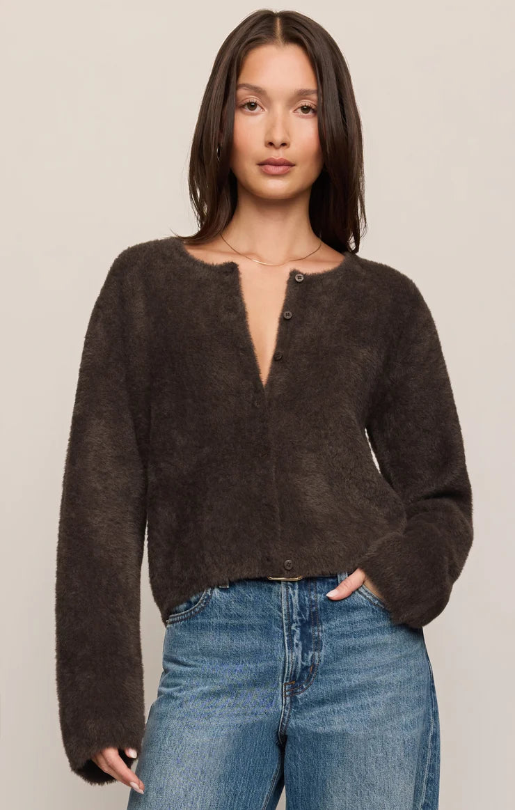 Winterglow Fluffy Cardigan - Cocoa Bean