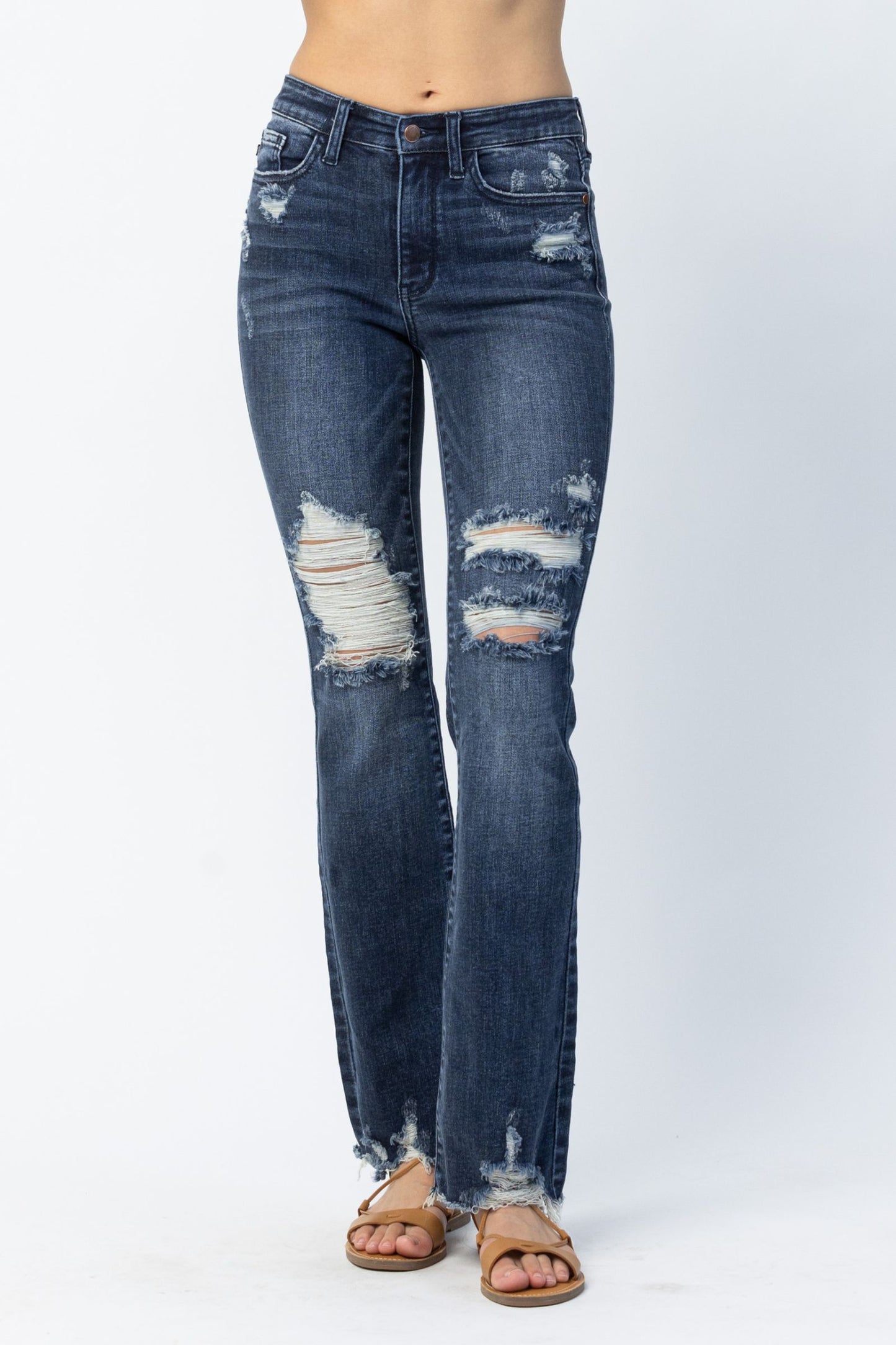 Judy Blue Mid rise Contrast Destroy Slim Bootcut