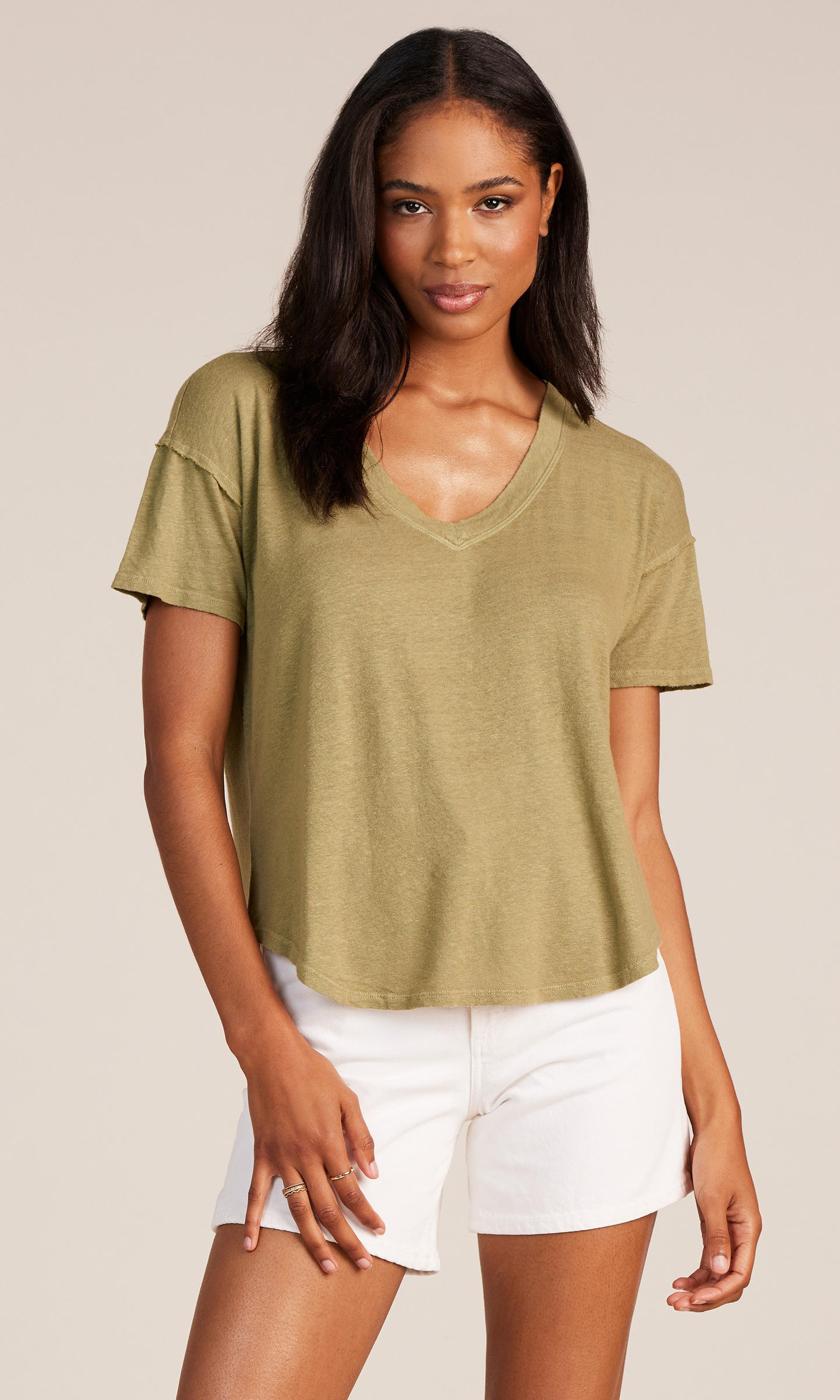 V Neck bobi Tee -Sage