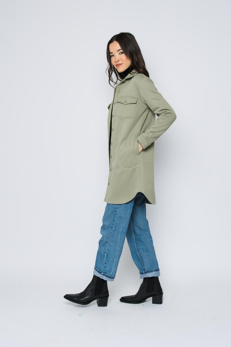 Jackie-Sherpa Button-Up -Sage