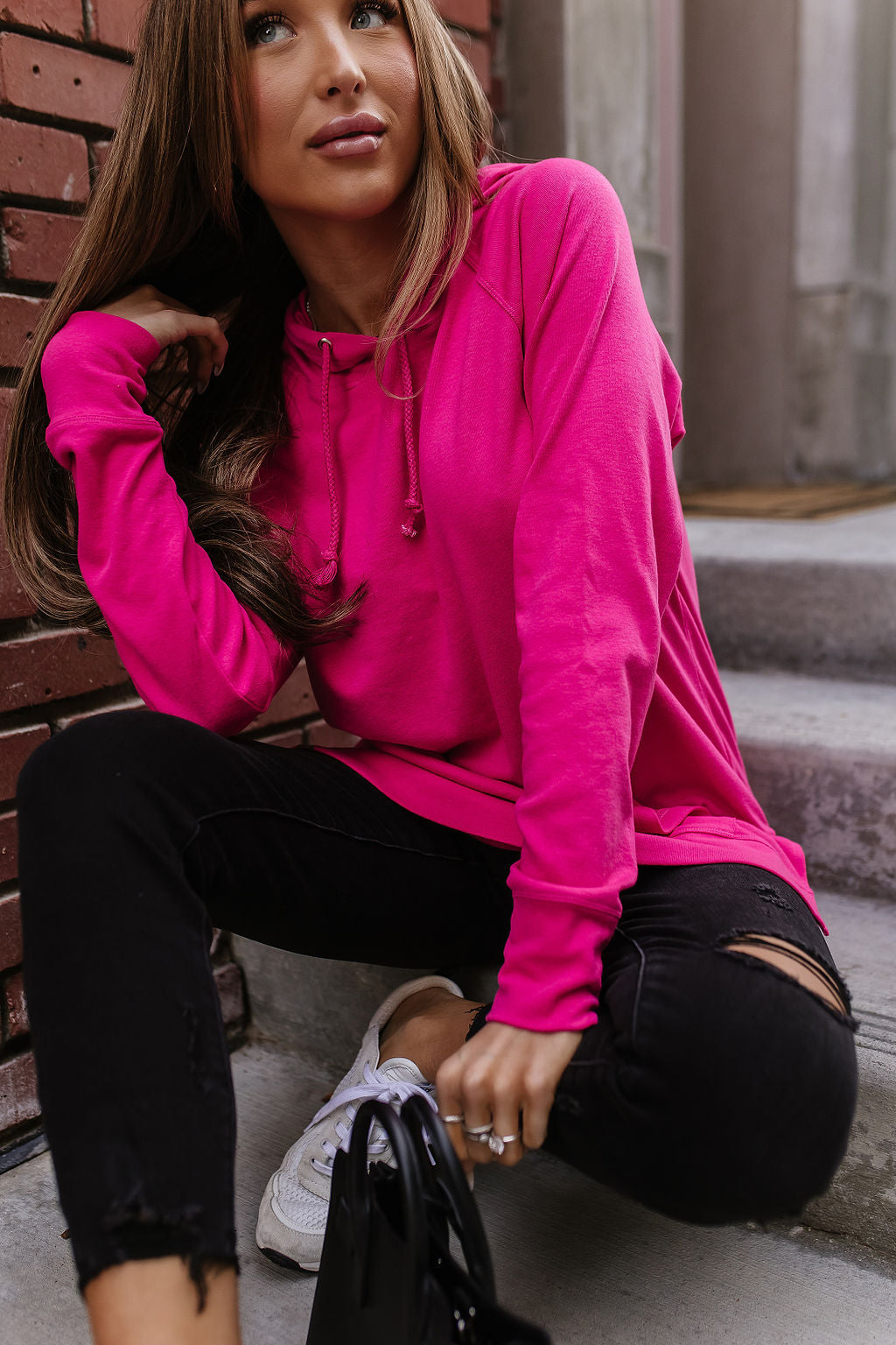 Ampersand - Sideslit Hoodie- Hot Pink