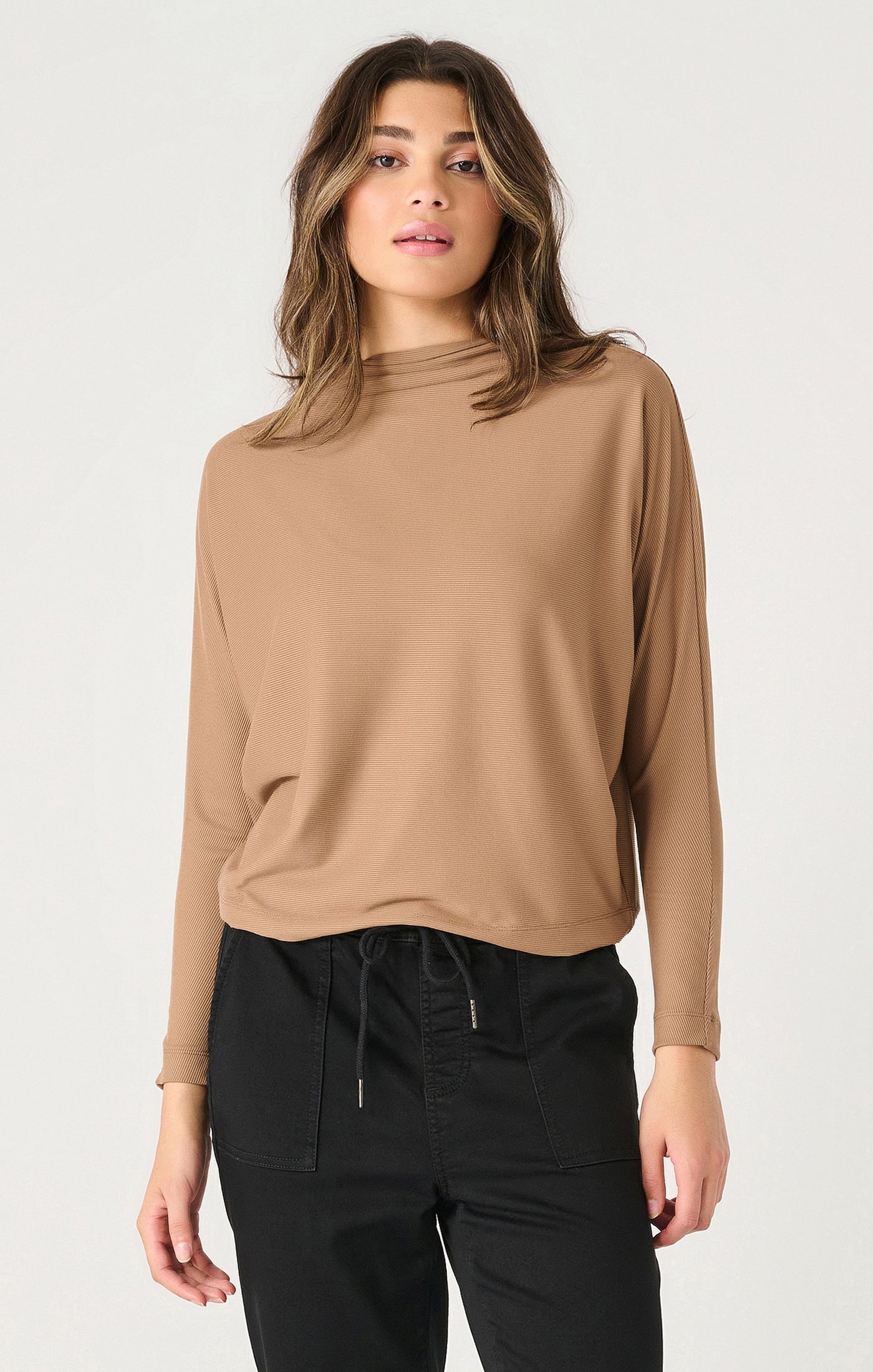 LS MOCK NECK RIBBED TOP